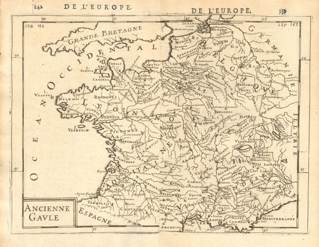 ANCIENT GAUL Gallic tribes Roman towns 'Ancienne Gaule' France. MALLET 1683 map